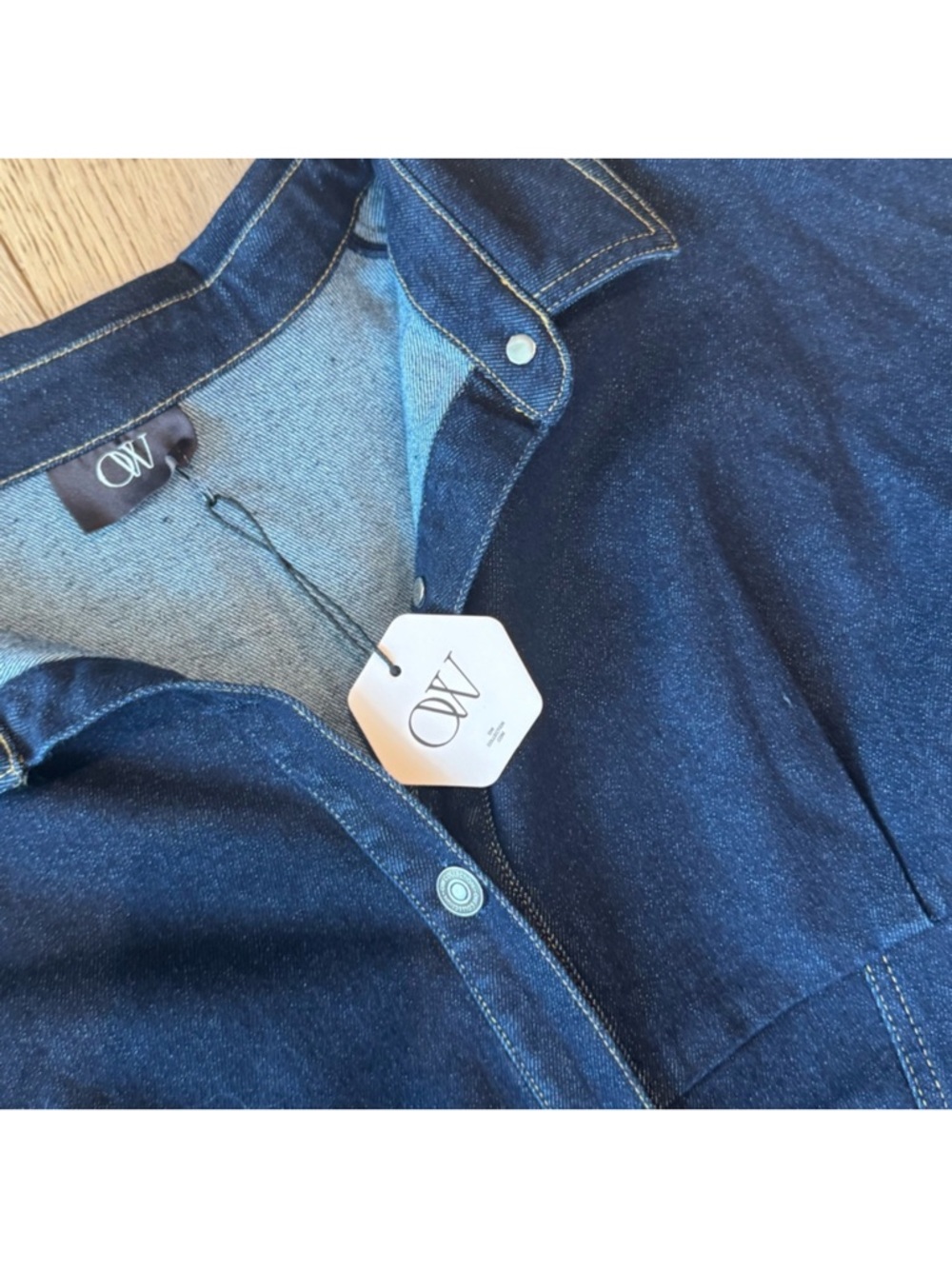 OW Collection Ella Denim Shirt Dress in Dark Wash in Size Small - Picture 12 of 13